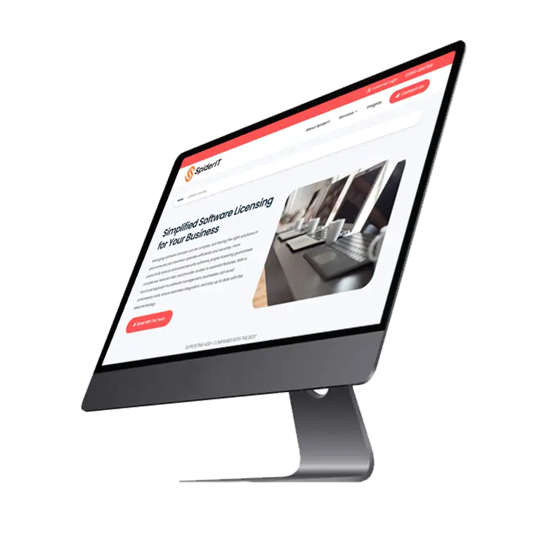 displaying SpiderIT’s software licensing Norwich & Norfolk page, offering simplified business software solutions and cloud-based licensing services.